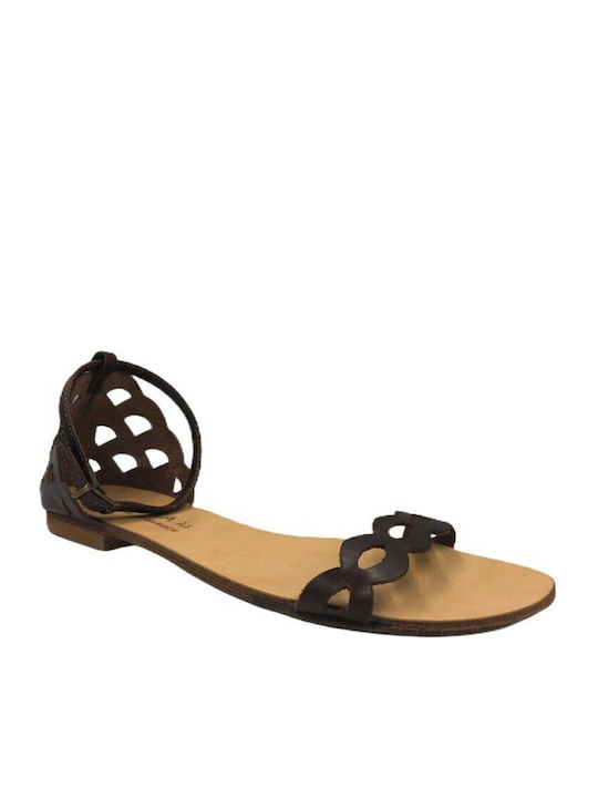 Women's Flat Sandals in Tabac Brown Color