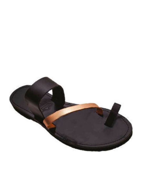 Leather Women's Flat Sandals in Black Color