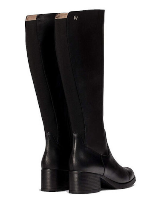 Leder Damenstiefel mit mittlerem Absatz Schwarz