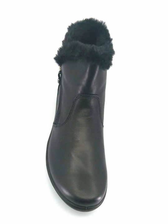 Leather Women's Ankle Boots Platform & Fur Black