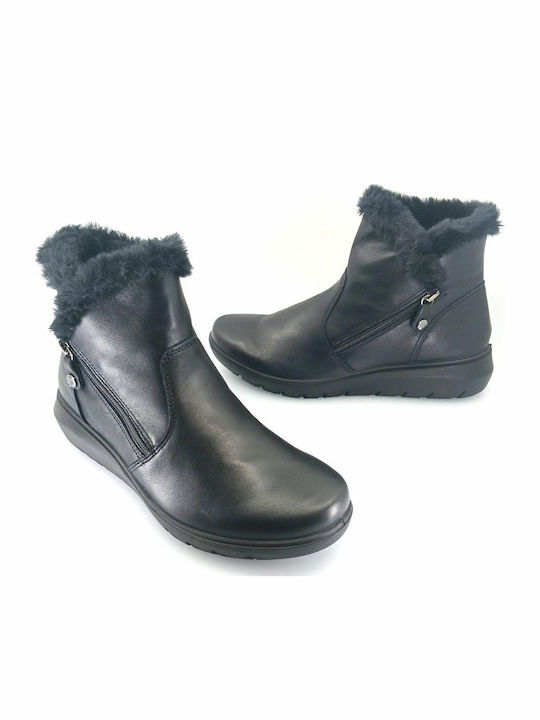 Leather Women's Ankle Boots Platform & Fur Black