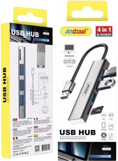 Andowl USB-Hub 4 Anschlüsse USB 2.0 mit USB-A Blau