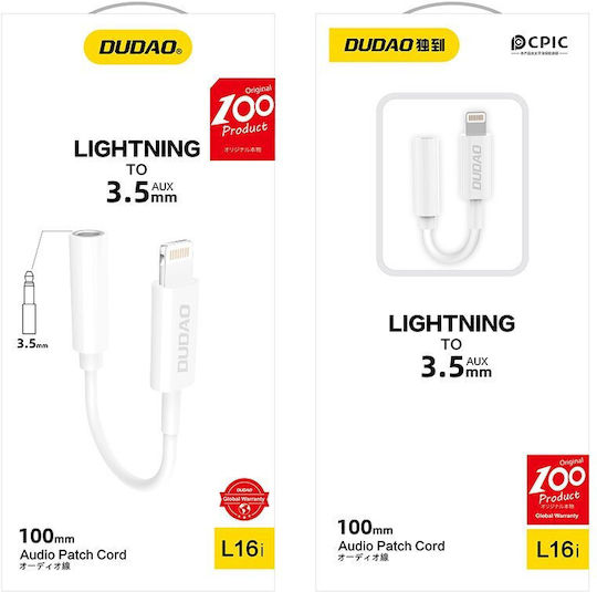Dudao Convertor Lightning masculin în Lightning feminin Alb 1buc