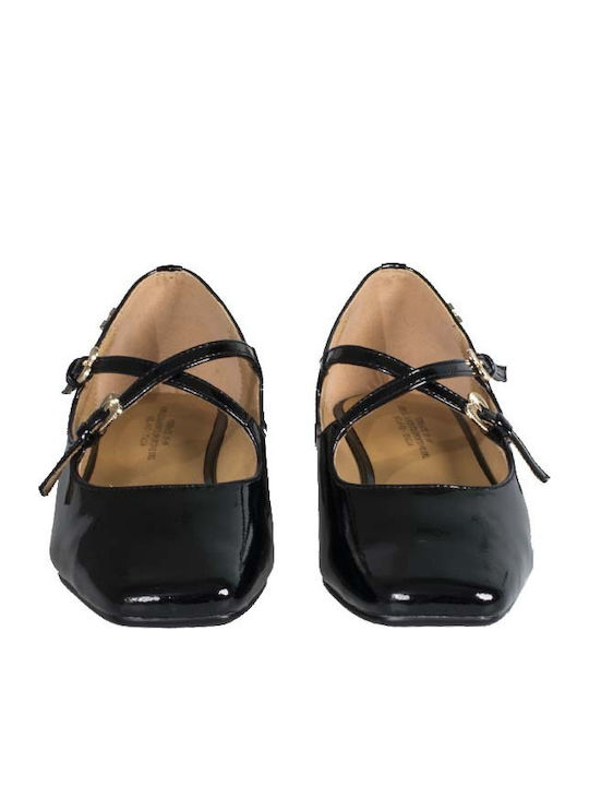 Damen Ballerinas Mit Riemen Schwarze