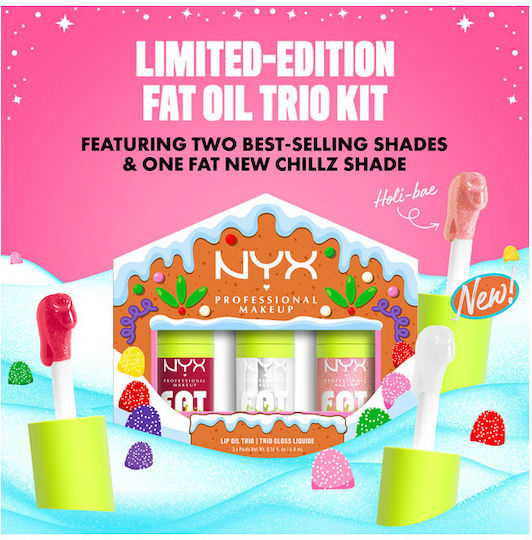 Nyx Professional Makeup Set Gingerbaddie Land Fat Oil Lip Drip Trio 3x4 8ml
