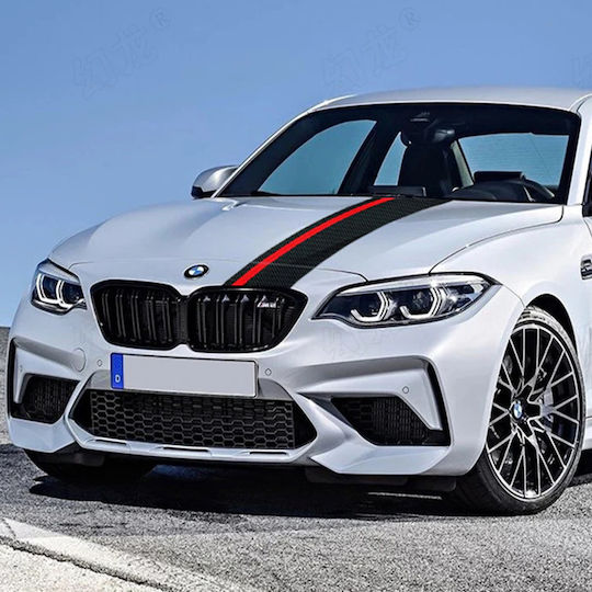 Autocolant Adeziv Tuning Model "rally Stripe Carbon 3d" Dimensiune 140 X 17 Cm Culoare Negru Roșu