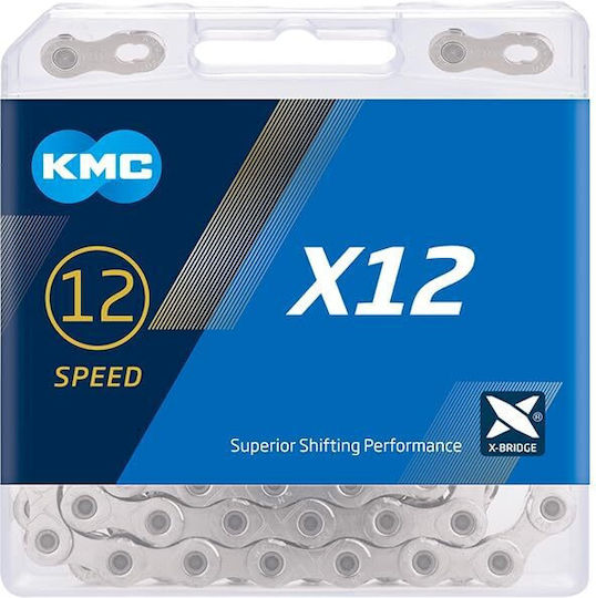 Kmc Αλυσιδα Ποδηλατου X12 Silver Waxed 126 Links Bx12np126w