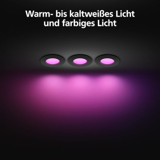 Philips Hue Smart Slim Einbauleuchte Τριπλό Σποτ σε Μαύρο Χρώμα