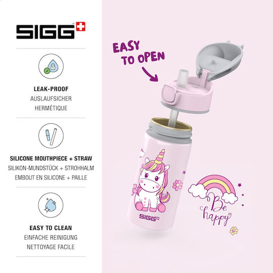 Miracle Kids Water Bottle Unicorns with Straw Non Spill Pink 400ml