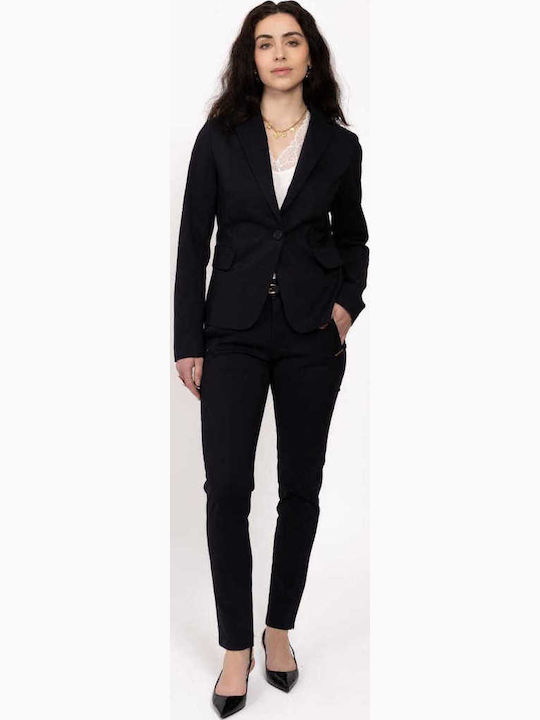 Dama Tesatura Pantaloni cu Croială Dreaptă Dark Blue