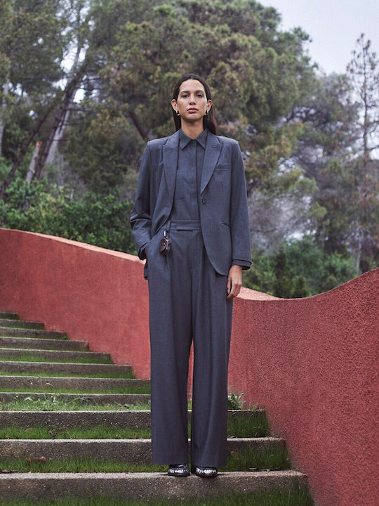 Women's Fabric Trousers Regular Fit Dark Grey