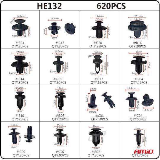 Car Repair Clip Set 620 Pieces Various Models