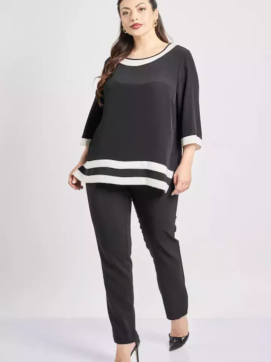 Women's Blouse Satin with 3/4 Sleeve Black