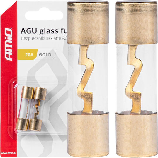 Set 2 Siguranțe Auto Tip AGU din Sticlă, Contacte Placate cu Aur, 20A