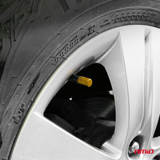 Set 4 Aluminum Valve Caps Hexagon Model Yellow Color