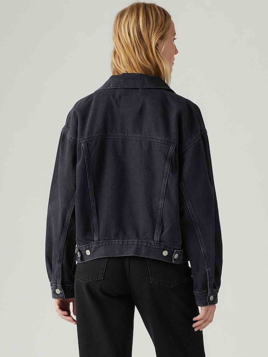 90's Trucker Women's Jean Jacket for Spring or Autumn Black
