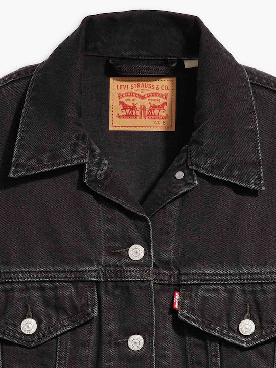 90's Trucker Women's Jean Jacket for Spring or Autumn Black