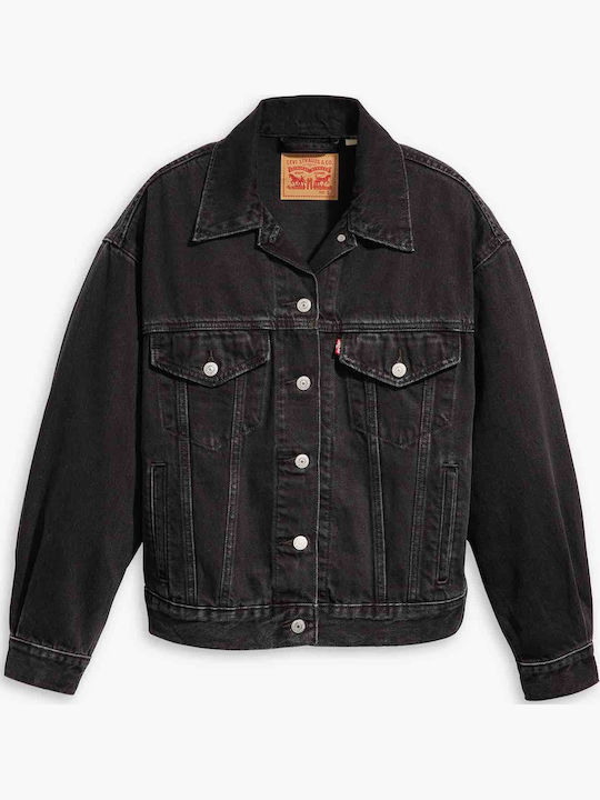90's Trucker Women's Jean Jacket for Spring or Autumn Black