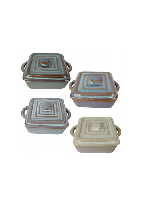 Koopman Pătrat Vas de Gătit Rezistent la Căldură Ceramică cu Capac 14x10.5x6.5cm 4buc