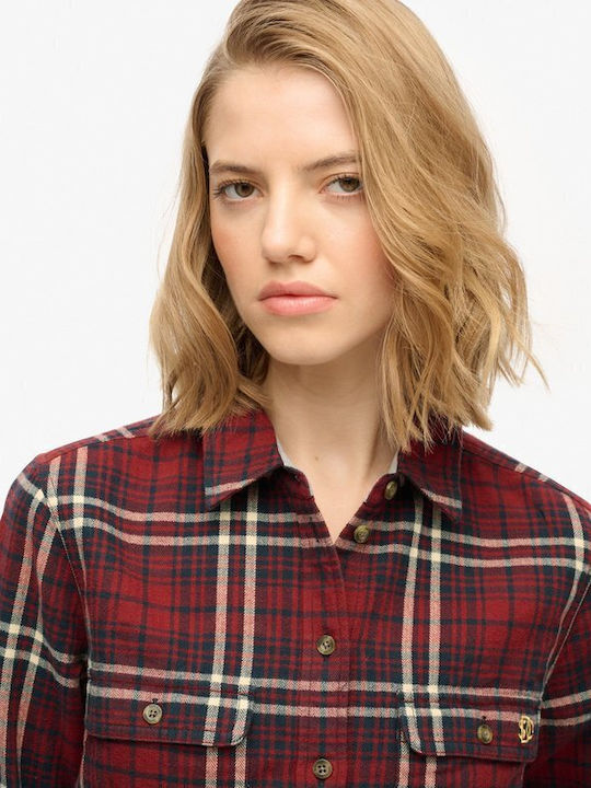 Flannel Μακρυμάνικο Γυναικείο Πουκάμισο Κοκκινο Καρό