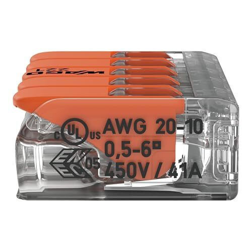 Wago Connection Terminals 221-415 5-pole Up To 4 Mm² Compact Cable Connector Lever All Conductor Types Worldwide Confirmed Application Safety 8 Pieces