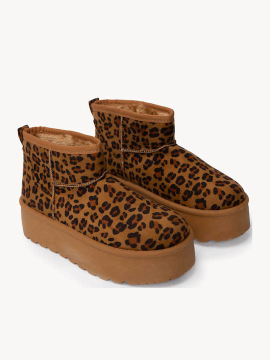 Leopard Fur Ankle Boots Synthetic Suede with Fur