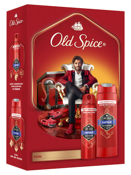 Captain Skin Care Set for Body Cleaning Old Spice Gentleman Gift Set for Men With Deodorant Spray and Shower Gel Captain 24 Hour Freshness for Daily Use Scent With Quality Long Lasting Fragrance