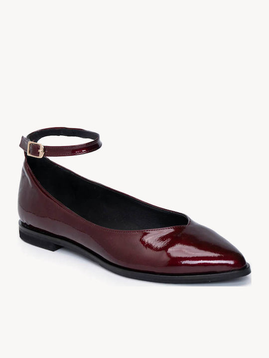 Burgundy Patent Leather Ballerina Shoes With Ankle Strap Burgundy Patent Leather Ballerina Shoes With Ankle Strap