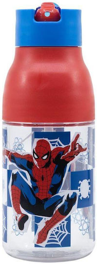 Stor Plastic Kids Water Bottle Spiderman with Straw Red 420ml