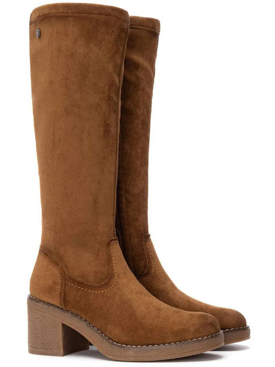 Suede Medium Heel Women's Boots Tabac Brown