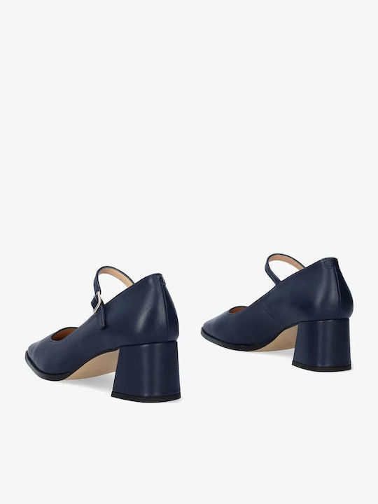 Leder Pumps mit mittelhohem Absatz Blau