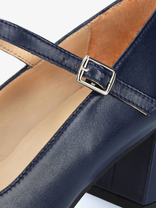Leder Pumps mit mittelhohem Absatz Blau