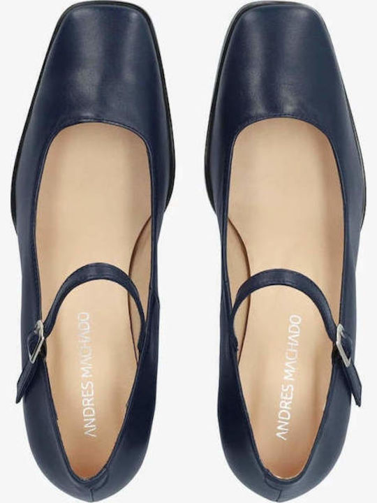 Leder Pumps mit mittelhohem Absatz Blau