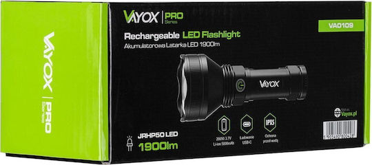 Vayox Pro Taschenlampe LED mit maximaler Helligkeit 1900lm Schwarz