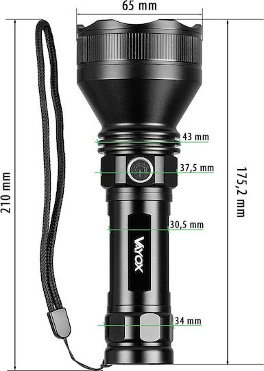 Vayox Pro Taschenlampe LED mit maximaler Helligkeit 1900lm Schwarz