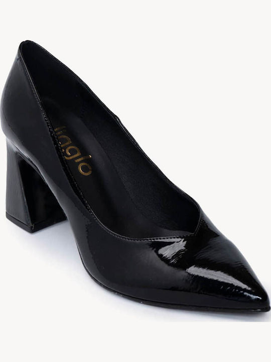 Schwarze Lackleder Pumps Mit Quadratischem Absatz