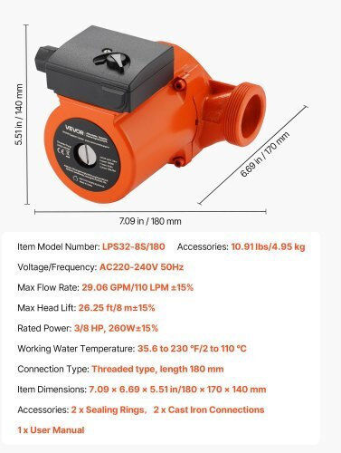 Vevor Electronic Circulator Pump Heating 140mm