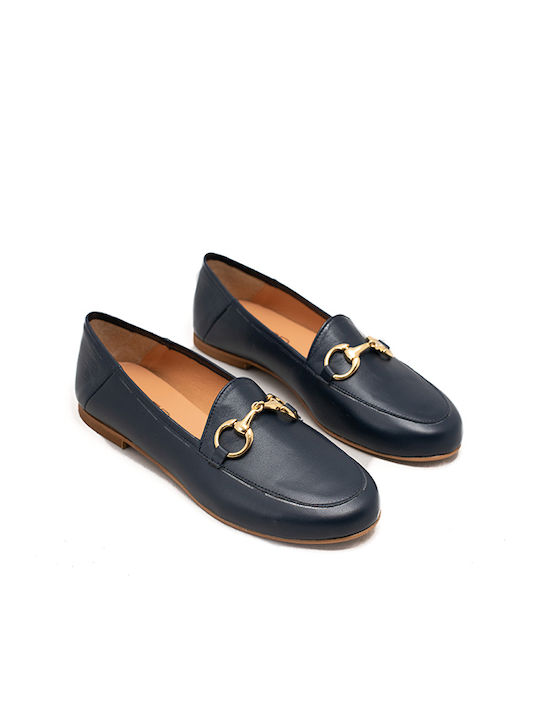 Leather Women's Moccasins in Blue Color