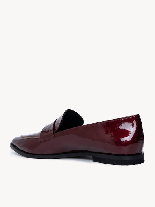 Bordeaux Damen Mokassins Lackleder Croco Design Mit Spitze