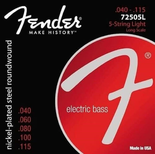 Fender Corzi Oțel placat cu nichel Individuale 5buc pentru Bas 7250 Bass Strings 72505L 5-Corzi 40"