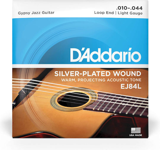 Daddario Gypsy Jazz Set Of Silver Plated Acoustic Guitar Strings 10 - 44 Inch Regular Light Loop End