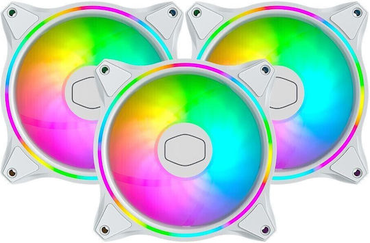 CoolerMaster Masterfan MF120 Halo 3in1 White Edition Case Fan (1800rpm / 47.2cfm) with RGB Lighting and 4-Pin PWM Connection 3pcs White