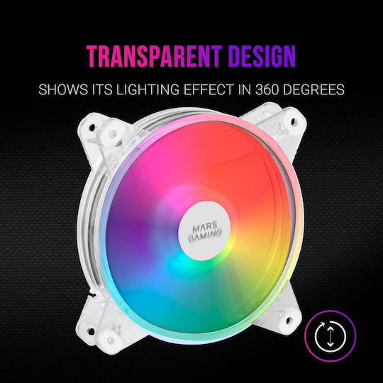 Mars Gaming MFD Case Fans 120mm 1100rpm 31cfm with RGB Lighting and 4-Pin Molex Connection White