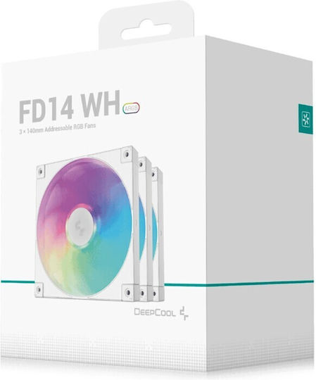 Deepcool Fd14 Case Fan 140mm (1650rpm / 82.53cfm) με ARGB Φωτισμό και Σύνδεση 3-Pin / 4-Pin PWM 3τμχ Λευκό