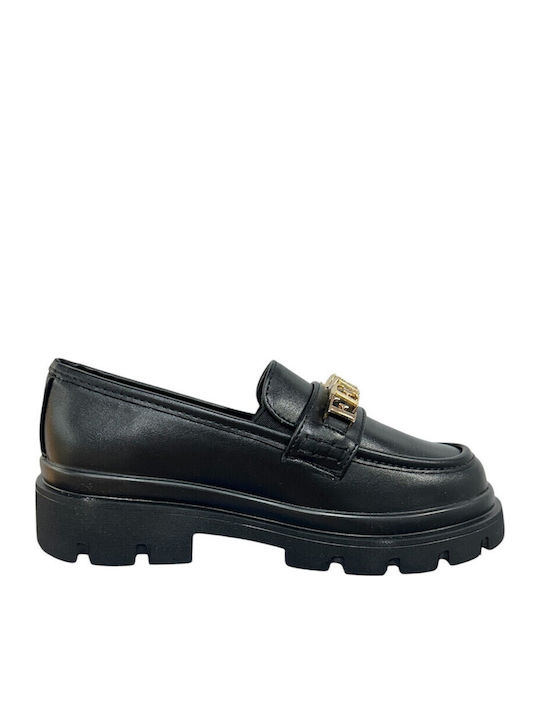 Girls Leather Moccasins Black