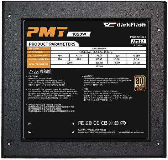 Darkflash 1050W Black Power Supply Full Modular 80 Plus Gold