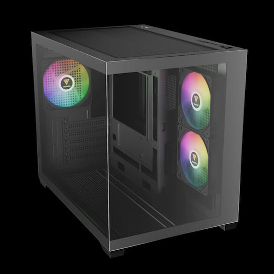 Gamdias AURA GC10M v2 Gaming Mikro-Turm Computergehäuse mit Seitenfenster und ARGB-Beleuchtung Schwarz