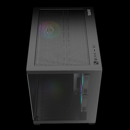 Gamdias AURA GC10M v2 Gaming Mikro-Turm Computergehäuse mit Seitenfenster und ARGB-Beleuchtung Schwarz