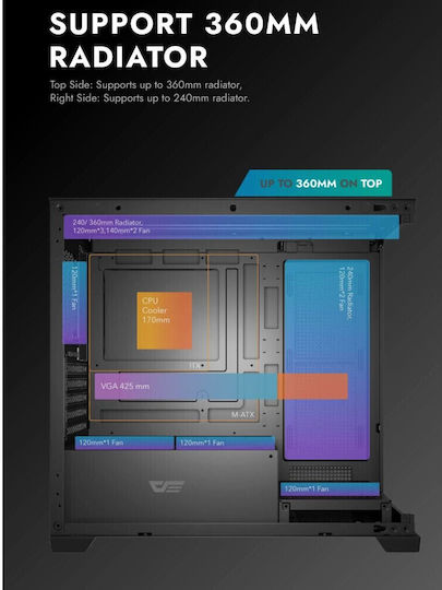 Darkflash DS900M Gaming Mini Tower Κουτί Υπολογιστή με Πλαϊνό Παράθυρο και ARGB Φωτισμό Μαύρο