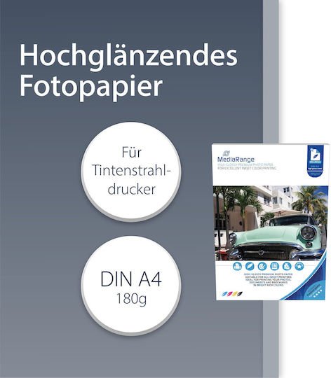 MediaRange Photo Paper High Glossy Premium A4 (21x30) 180gr/m² for Printers Inkjet 50 Sheets